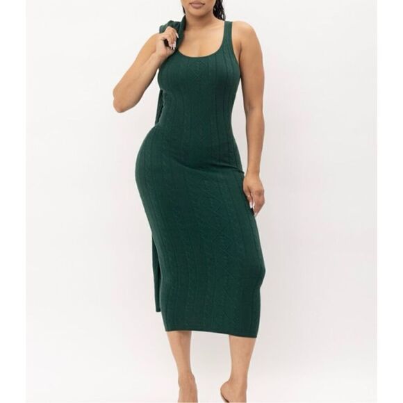 Hunter Green Knit Maxi Sweater Dress - Picture 2 of 16